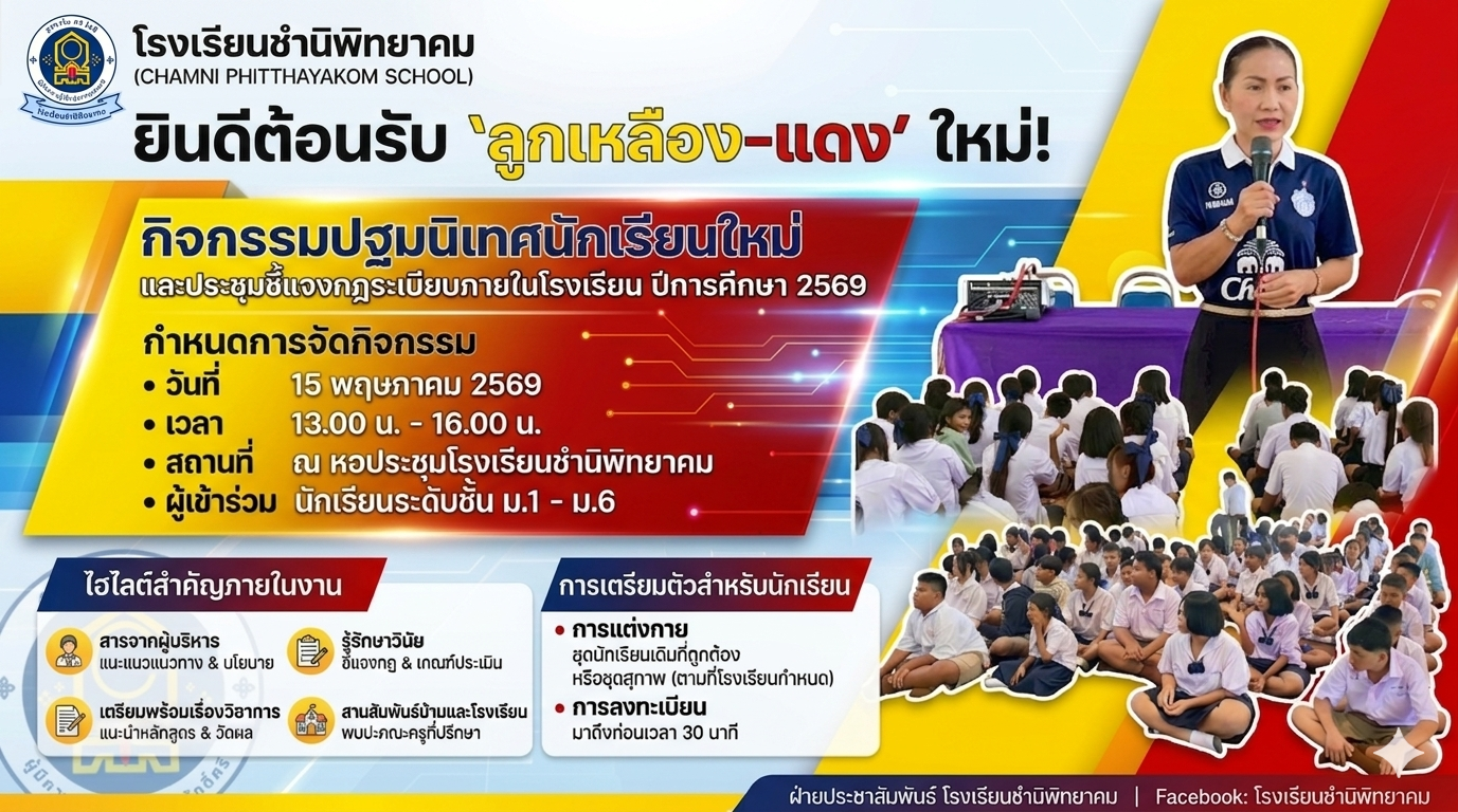 กิจกรรมปฐมนิเทศนักเรียนใหม่ และประชุมชี้แจงกฎระเบียบภายในโรงเรียน ประจำปีการศึกษา 2569